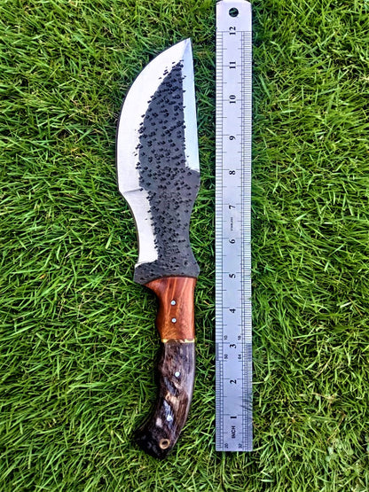 11" Tactical Outdoor Survival knife Carbon Steel Fixed Blade Tracker knives Ram Horn & wood Handle x-235