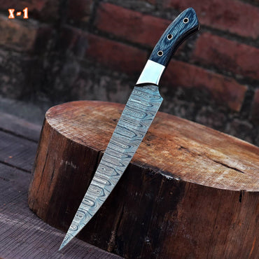 Handmade Forged Damascus Steel Japanese Chef Knife Wood Handle Steel Bolster