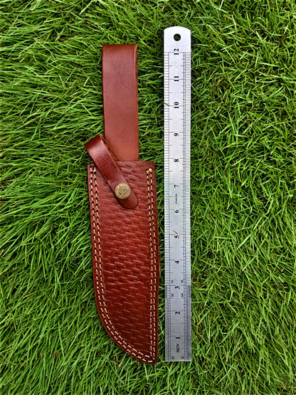 Custom Hand Forged Top Grain Engraved Leather Fixed Blade Knife Sheath