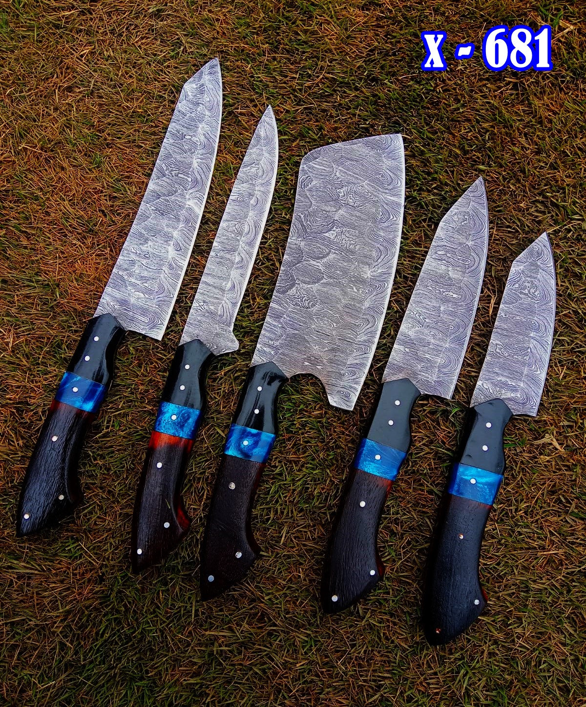 Handmade Damascus 5 PCS Kitchen Knife Set Chef Cutlery Set Wood Resin Handle