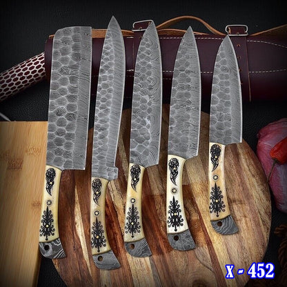 Custom Handmade Damascus Steel Chef Knife Set Premium Kitchen Knives
