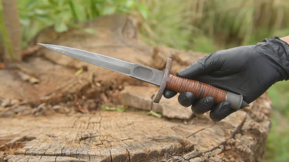 Classic Vintage Military Inspired V-42  Double Edge Dagger Leather Handle