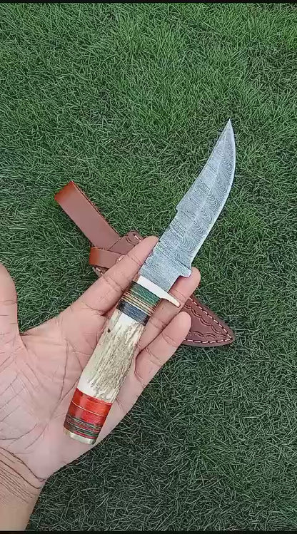 Custom Hand Forged Damascus Steel Adventure Camping EDC Knife Stage Handle