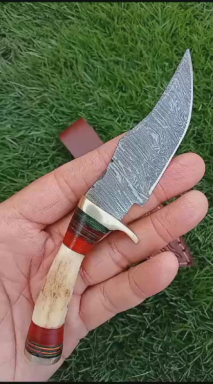 Handmade Damascus Steel Outdoor Fixed Blade Hiking Skinner Knife Stage Handle
