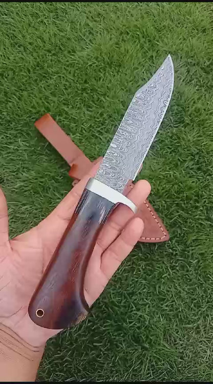 Handmade Damascus Steel Skinner Fixed Blade Knife EDC Wood Handle