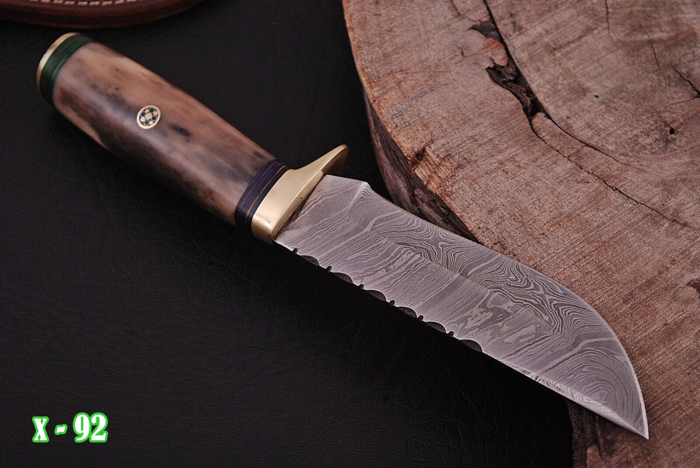 10' Bowie Knife Damascus Steel Fixed Blade Hunting Tactical Knife with Camel Bone Handle