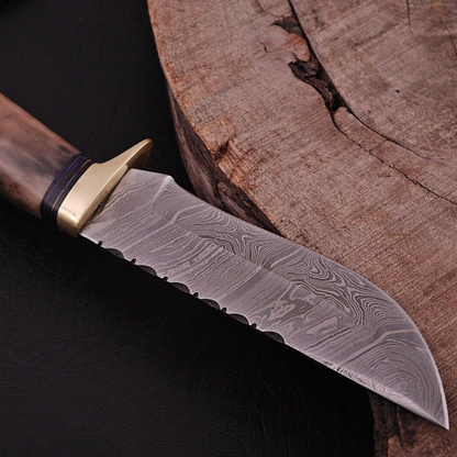 10' Bowie Knife Damascus Steel Fixed Blade Hunting Tactical Knife with Camel Bone Handle