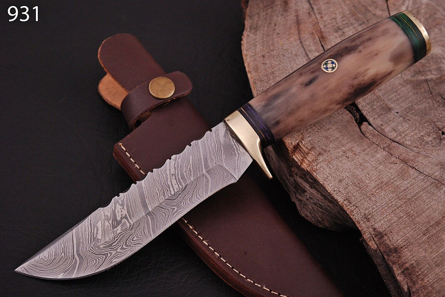 10' Bowie Knife Damascus Steel Fixed Blade Hunting Tactical Knife with Camel Bone Handle