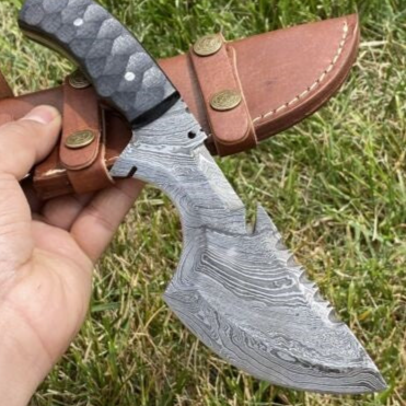 Handmade Damascus Steel Bowie Knife Multi-Purpose Hunting Skinner - with Leather Sheath