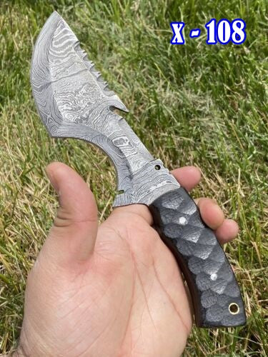 Handmade Damascus Steel Bowie Knife Multi-Purpose Hunting Skinner - with Leather Sheath