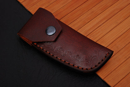 Custom Handmade Damascus Steel Folding Pocket Knife With Sheath
